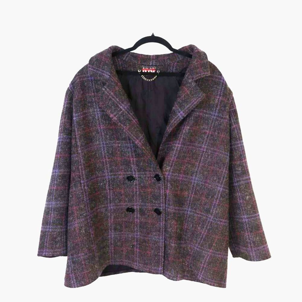 Vintage NYG New York Girl Plaid Peacoat Womens Large Wool Blend USA Made Jacket